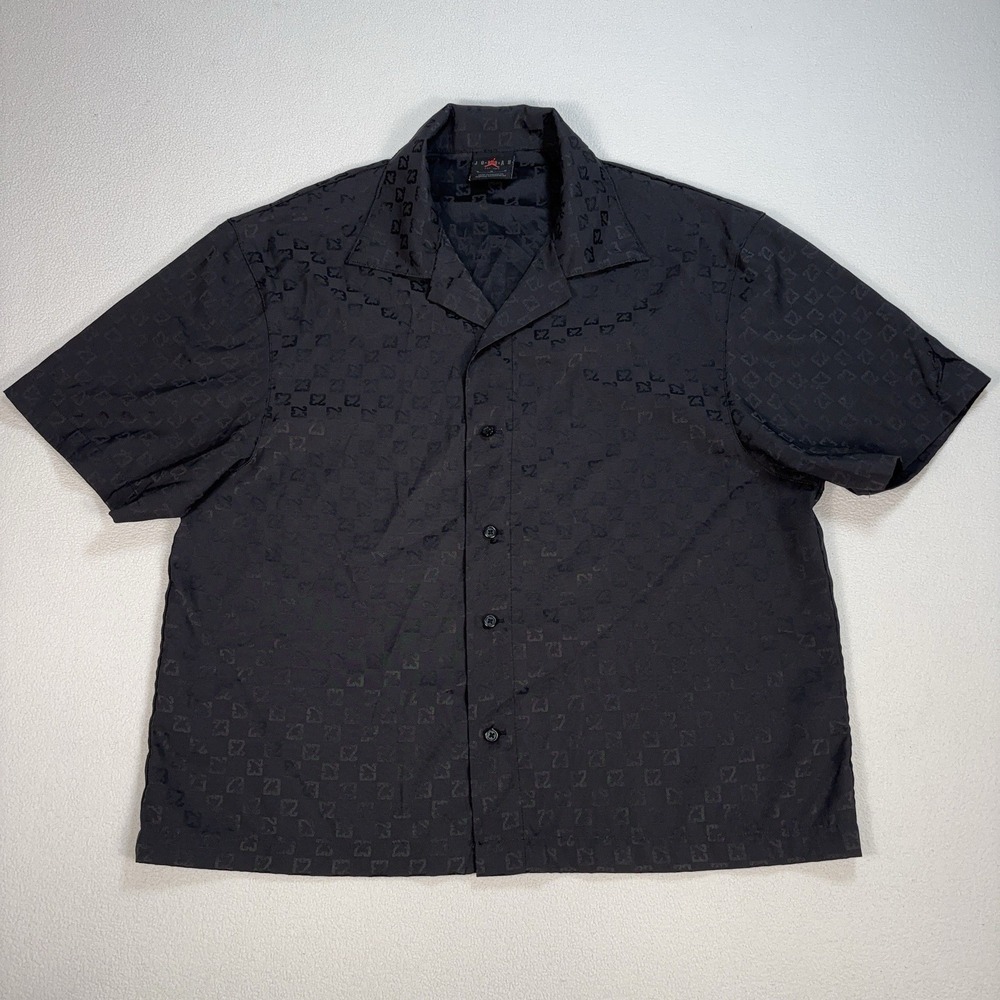 Jordan Essentials Shirt Men's M Black Jacquard 23 Monogram Camp Collar Jumpman